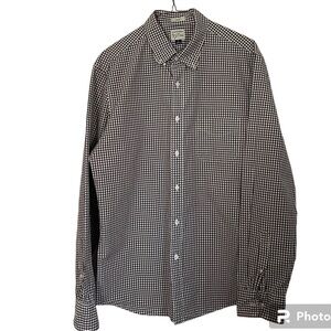 J Crew Shirt Button Down 100% Cotton Brown & White Gingham Slim Fit Size L